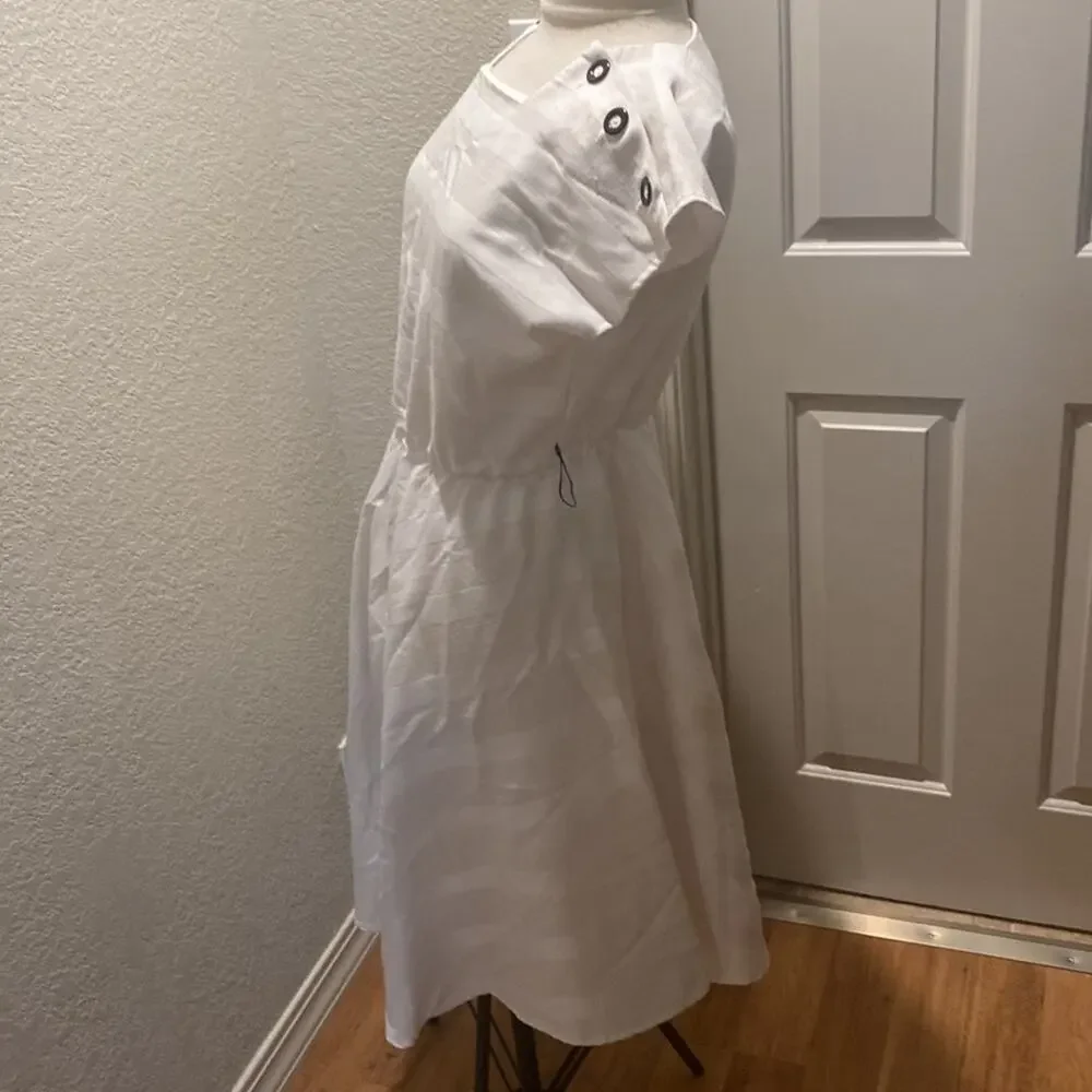 Vintage Andrea & Adam White Striped Vintage Midi Dress Square Neck Sz Lg - Picture 4 of 12